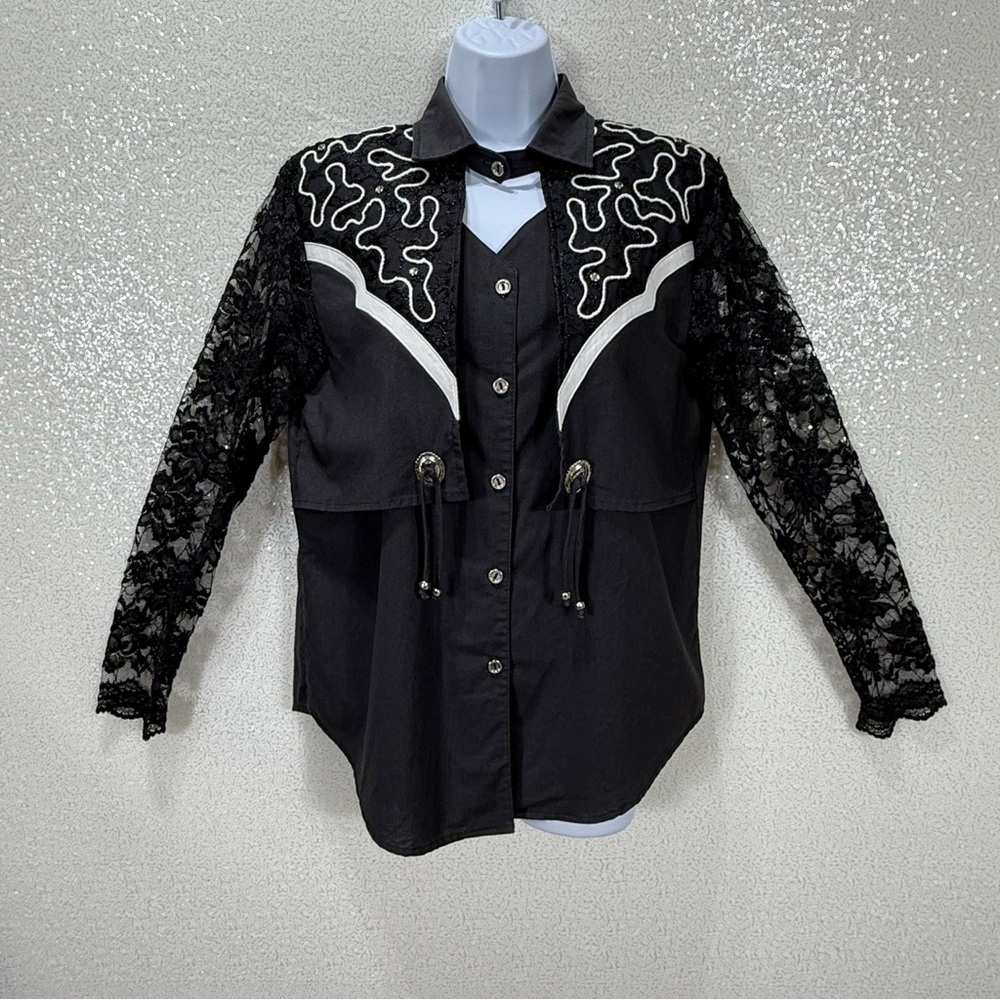 1849 Authentic Ranchwear Black Western Lace Sleeve Blouse